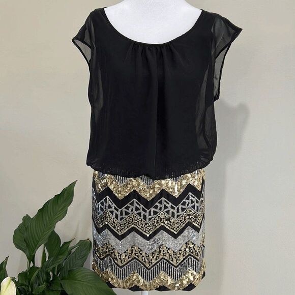 AS U Wish S Black & Gold Cocktail / Event Dress Wedding Evening Party - Picture 4 of 7